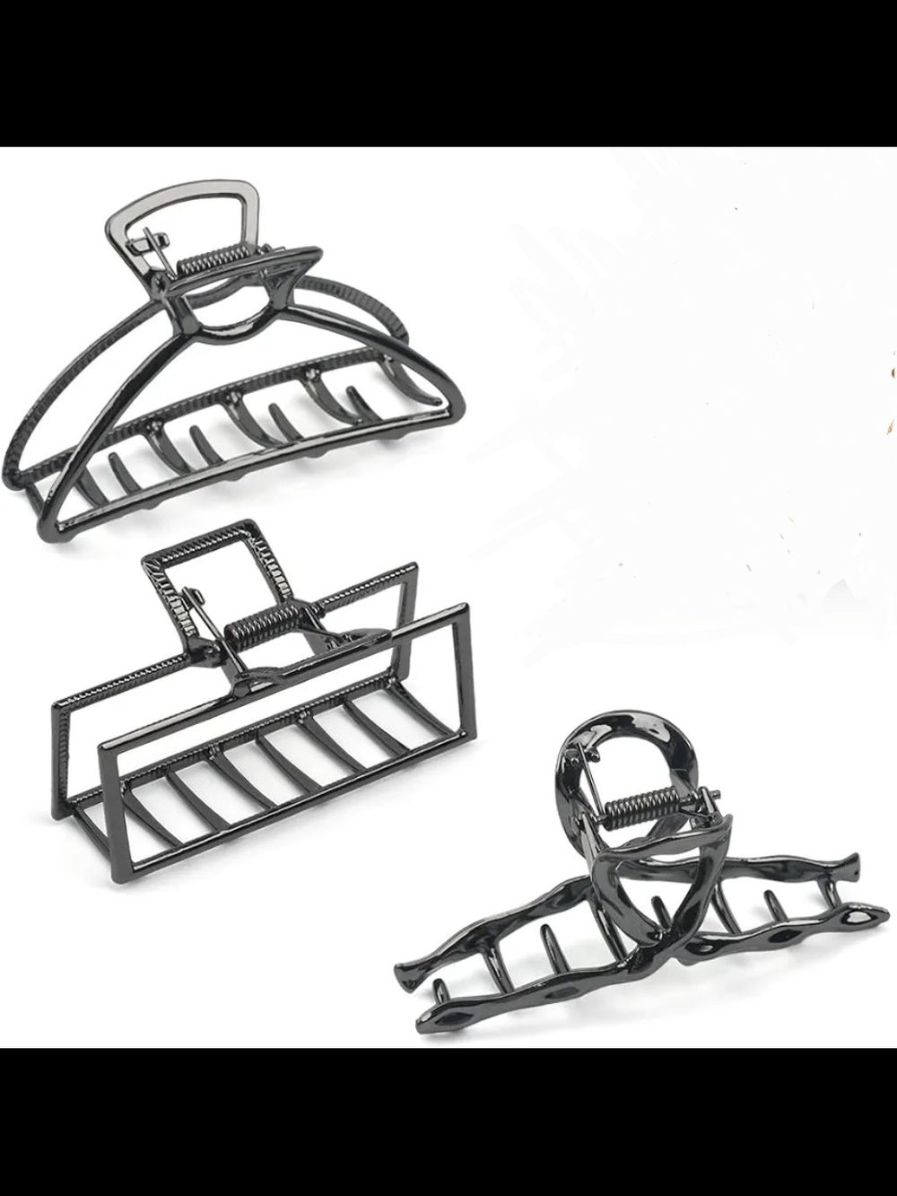 Black Metal Hair Claw Clip Set - 3 Pack
